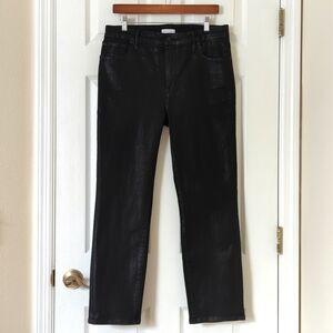 Good American Good Classic High Rise Ankle Cropped Coated Denim Jeans Black 14